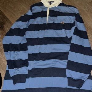 Vintage Y2K Tommy Hilfiger blue stripe rugby shirt. Small. GUC to be safe.